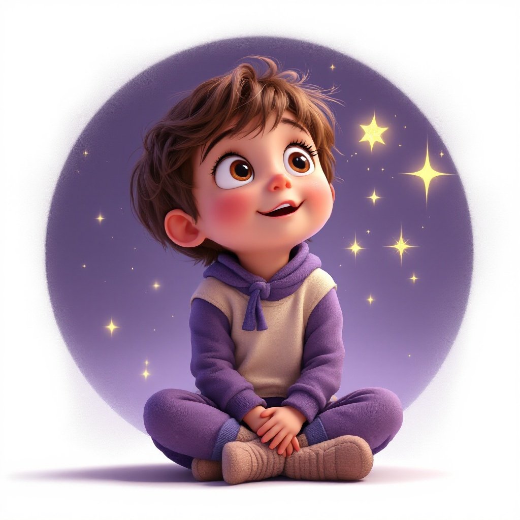 A curious child looking up at glowing stars