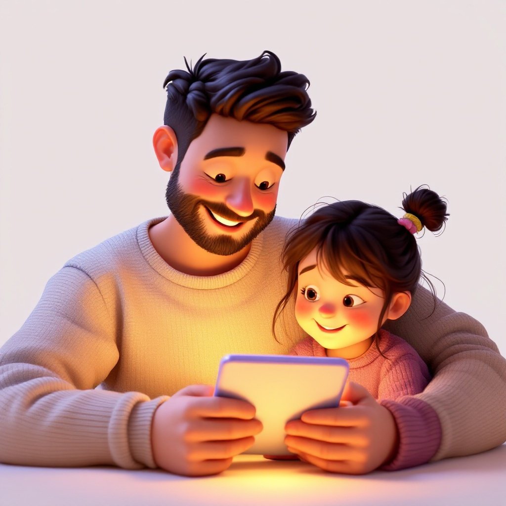 A parent and child sharing a tablet together