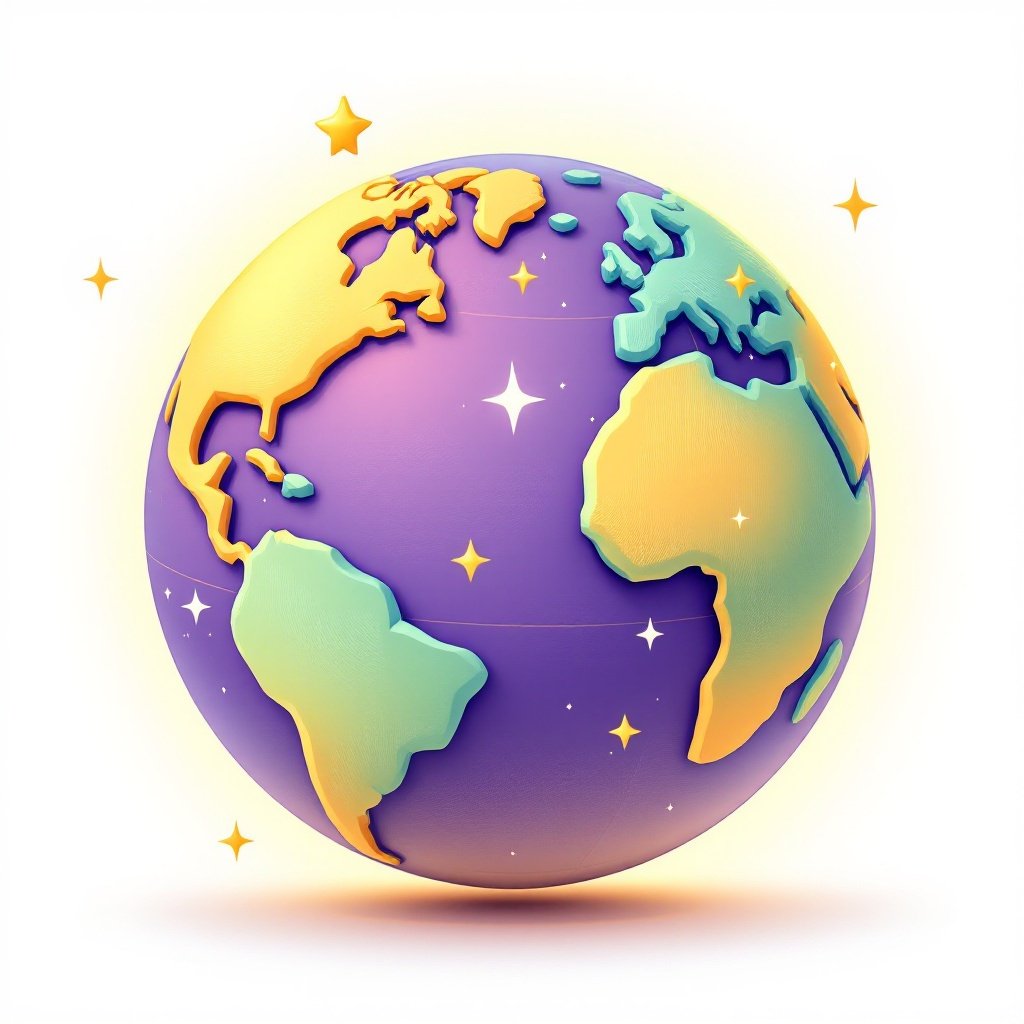 A friendly stylised globe dotted with golden star markers